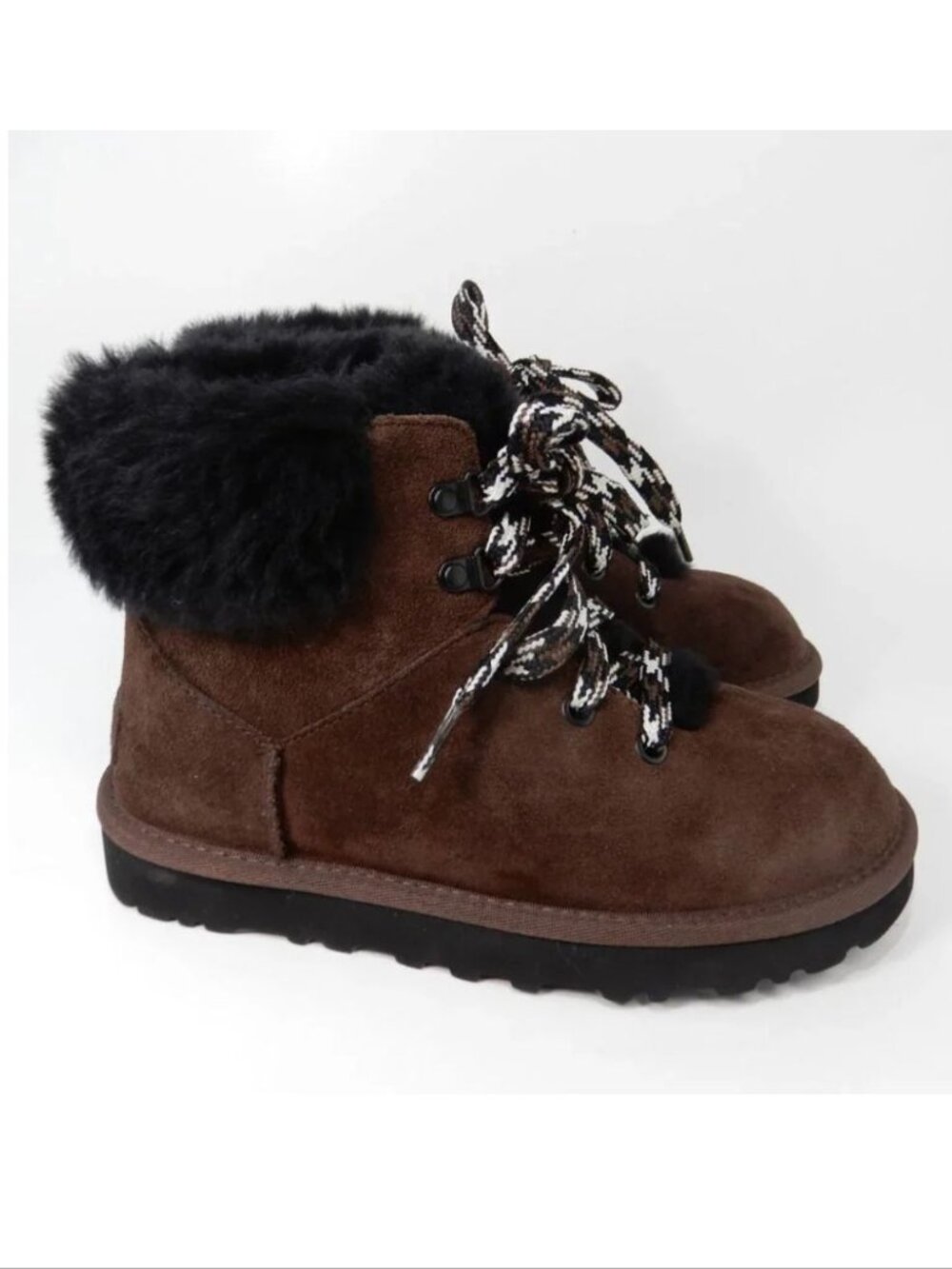 UGG Classic Mini Alpine Lace Up Booties Boots Size 5 Brown Suede Shearling NEW
